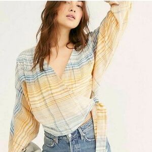 We The Free Wrap Top Maldives Stripe Misty Combo Size M Coastal Cowgirl Boho